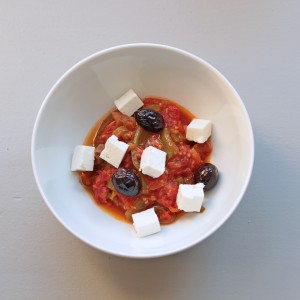 Chakchouka, feta, olives