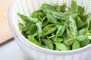 Essorer les herbes aromatiques dans une essoreuse à salade