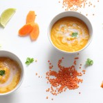 Velouté de carottes et lentilles corail au lait de coco