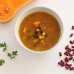 Soupe maïs, haricots rouges, courge butternut