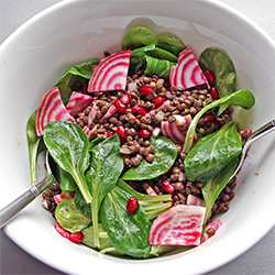 Salade lentilles, mâche, betterave et grenade