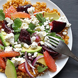 salade petit épeautre, betterave et pomelo