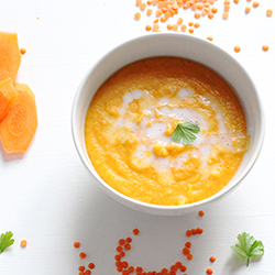 Velouté coco carottes et lentilles corail